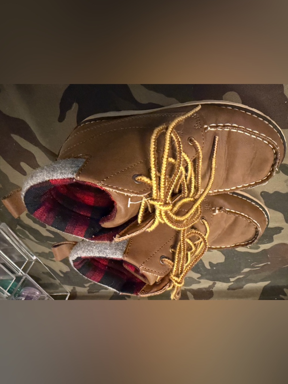 Cat & Jack Brown Kids Lace-Up Boots with Yellow Laces